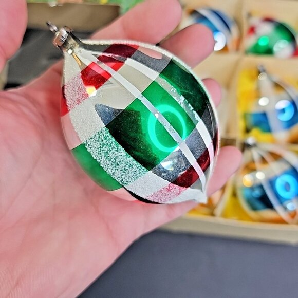 Large East Germany Christmas Ornament 6pc Baubles Oblong Mercury Glass 4" X 2.5" - Picture 6 of 16